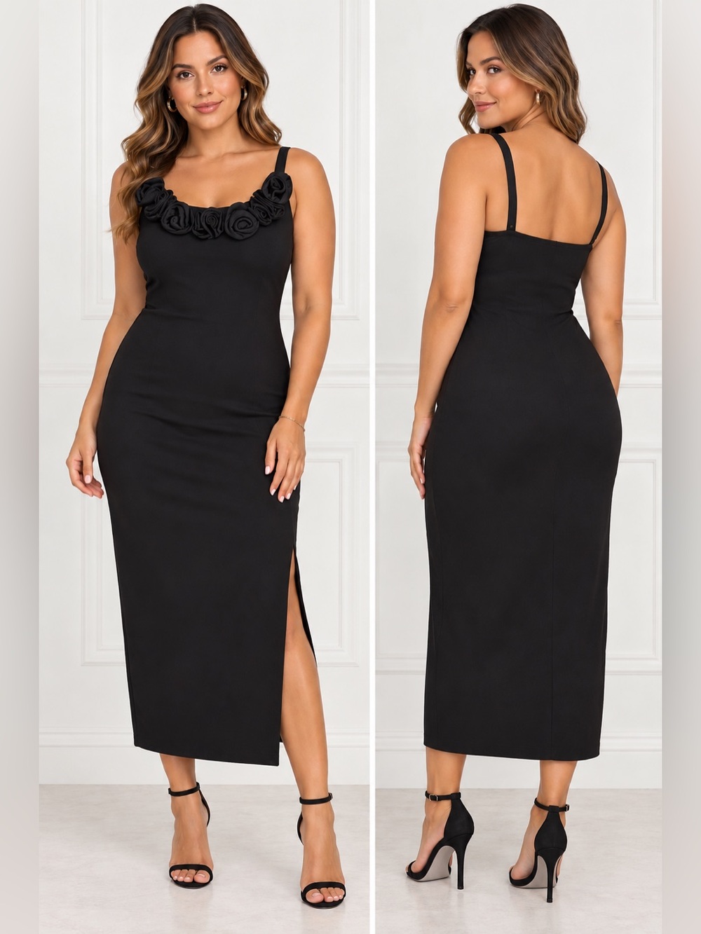 Endless Rose Black Midi Dress Size Large NWT